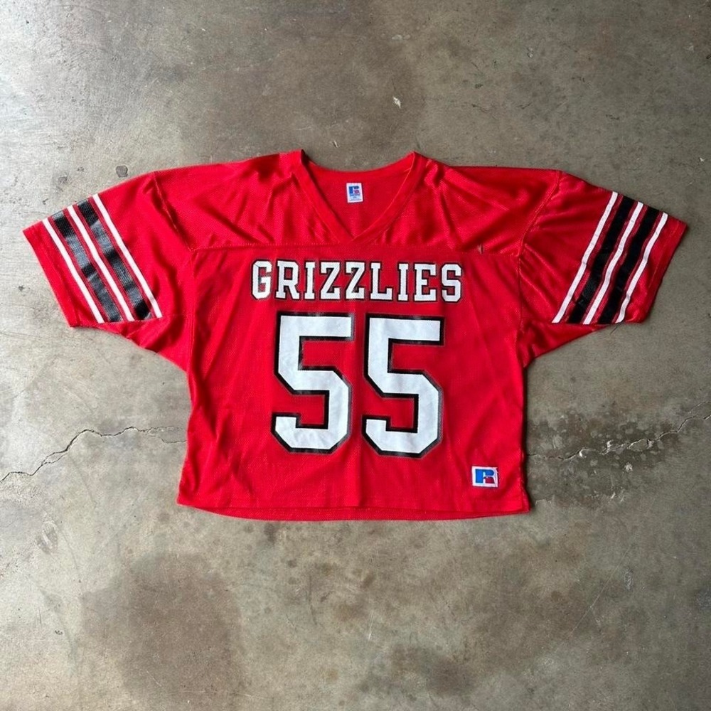 vintage Russell Athletic Grizzlies football jersey 90s Red and white boxy